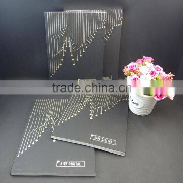 gold hot stamping design glued binding thick papercard black notebook