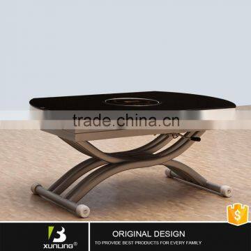 Adjustable Height Coffee Table Furniture Round Glass Cross Leg Dining Table photo-3