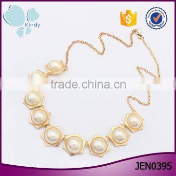 Women hexagon charm gold jewelry ladies elegant pearl necklace