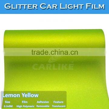 Most Populal Glitter Lemon Yellow Car Headlight Wrapping Sticker Foil photo-3
