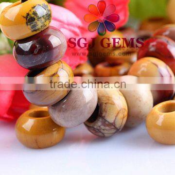 Wholesale Roundel Large/big hole semi precious stone beads with silver core