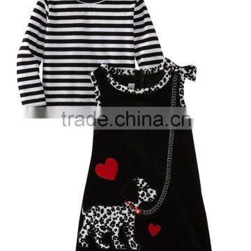 (CS810#)OEM Black and white t shirt cord dress spot dog applique sets Baby clothing set winter wear