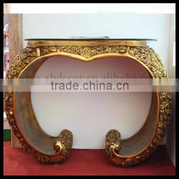 Antique gold color glass top luxury console table set hallway console table with mirror