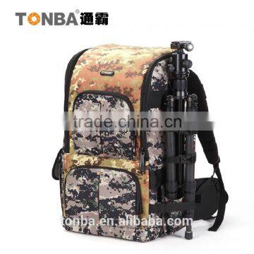 Jungle Camo Convertible and Functional Outdoorsy DSLR and Camera Shoulder Backpack Bag with Gear and Accessories-Camo & Black