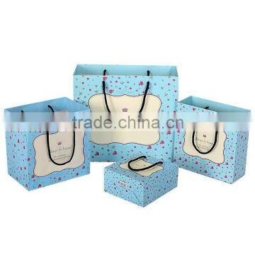 Cream and Sky blue paper bag paper bag gift bag shopping paper bag high quality customized print your logo