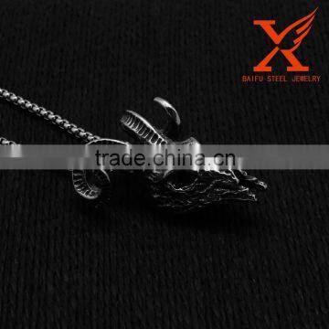 Mens Goat Sheep Head Stainless Steel Pendant Bighorn Ram Skull Horn