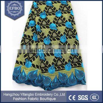 2016 fashionable design african fabrics blue dry lace wholesale peacock wedding dress stock lot embroidery swiss voile fabric