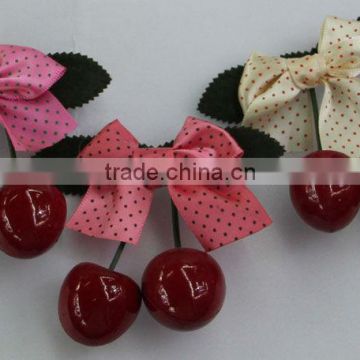 Cherry Hair clips Green leaves hair bow girls hairpin