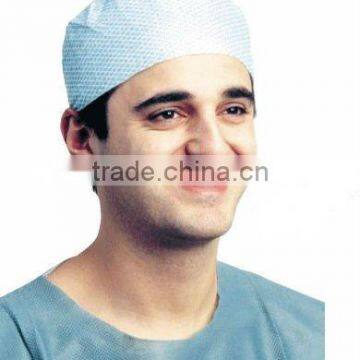 Nonwoven surgical caps with tie, elastic