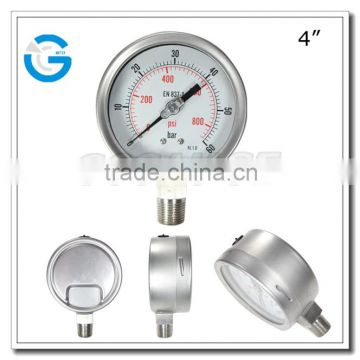 High quality oil filled stainless steel types of pressure gauge with bottom connection