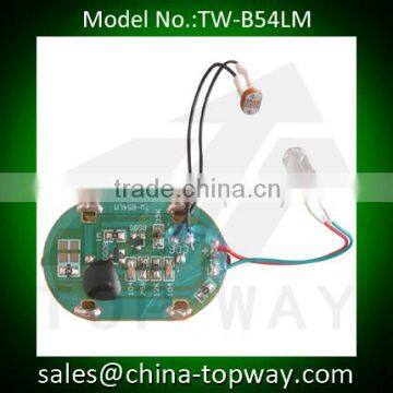 Button cell powered light sensor flashing led module
