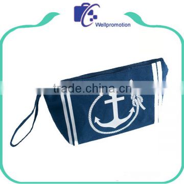 Customized logo canvas makeup cosmetic zipper pouch with wrist strap