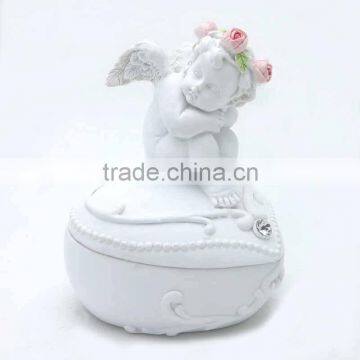 Resin pure angel figurine baby tooth box heart shape jewelry box