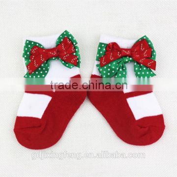 Customized Christmas baby socks with bowknot for holiday decoration made of cotton