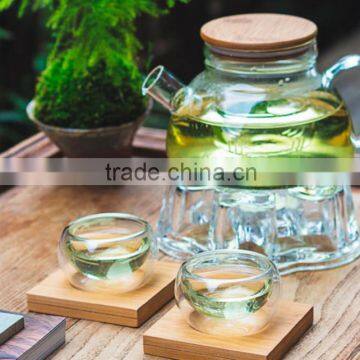 Borosilicate Glass Tea Coffee Pot With Bamboo lid With Handle