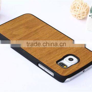 Wood Pattern PU+Rubberized pc Leather Back Hard Case for Samsung S6