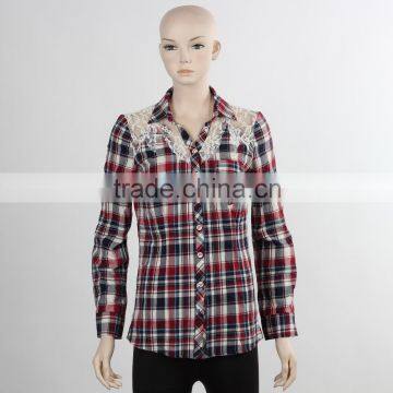 F5W11018 Custom Design Women Slim Fit Check Blouse Shirts