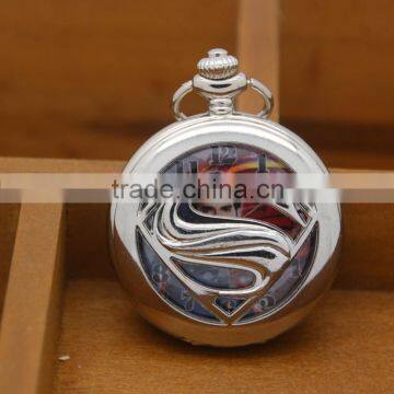 silver white all stainless steel super man pocket watch