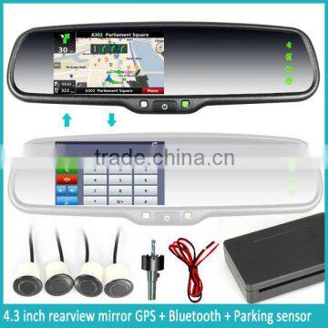 4.3 inch display screen OEM bracket GPS navigator rearview mirror with bluetooth calling