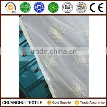 white flower emboridered voile curtain fabric