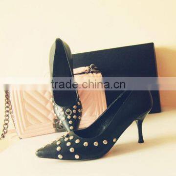 2015 Ladies Fashion Shoes Dress High Heel Leather Shoes Sexy Black Heels CP6675