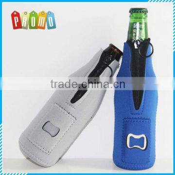 Neoprene zipper can holder with a built in bottle opener