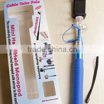 2015 New Product Monopod Selfie Stick, Wired Selfie Stick, Cable Take Pole Selfie Stick Monopod