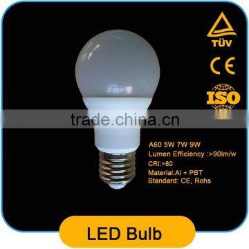 europe standard A60 led bulb light with CE RoHS ERP,5w 7w 9w 10w, Al+PBT
