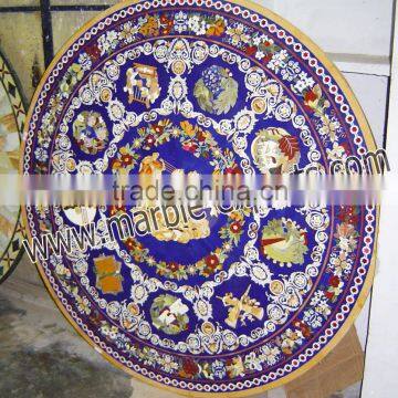 Lapis Lazuli Marble Inlay Table Top, inlaid semi precious stone table top