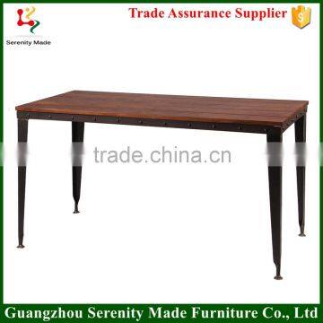 2016 China furniture wooden top morden dining room table with iron legs