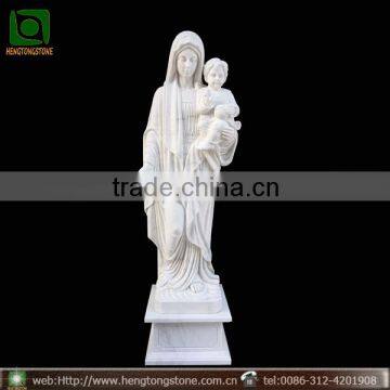 White Marble Virgin Mary and Baby Jesus Statue Carving