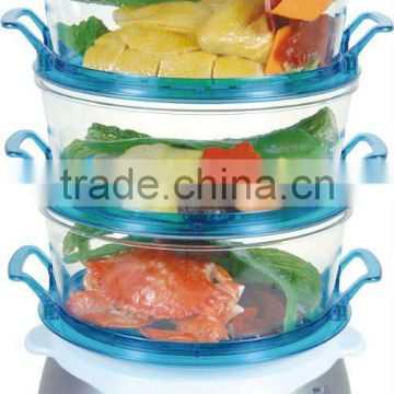 3 layers stackable and transparent plastic food steamer cooker