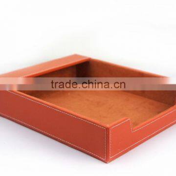 Orange Faux Leather Flocking Fabric Office Document Tray photo-2