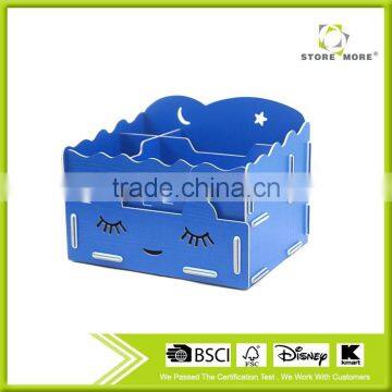 DIY Wooden Struction Multi-function Cartoon Smiling Face Makeup Cosmetic Jewelry Storage Box Organizer Caddy photo-2