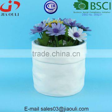 Embossed/ Dimple Design Glazed White Ceramic Garden Pots and Planters photo-2