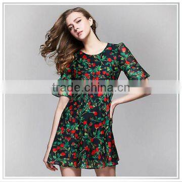 2014 custom top quality digital printing silk dress