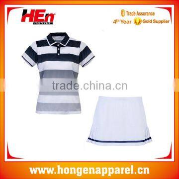 Latest high quality sexy tennis wear slim fit custom made /colorful stripe dress tennis set