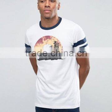 2016 Custom Short Sleeve Crew Neck White Printed Men's 100% Cotton 180gsm Soft Jersey Slim Fit Casual Blank Cool T-Shirt