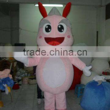 Pink Dragon With Red Horn Mascot Costume/Plush Dragon Mascot Costume