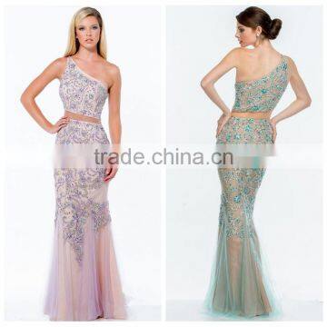 2015 sexy beaded evening one shoulder prom dress pattern