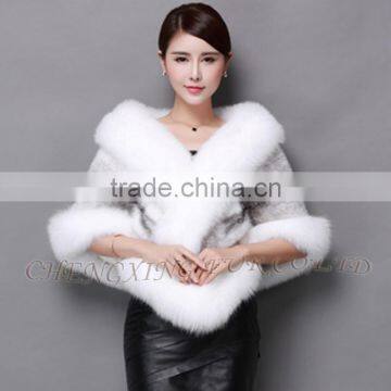 CX-B-M-05D Real Fox Fur Trimmed Fashion Evening Mink Fur Wrap Cape photo-3