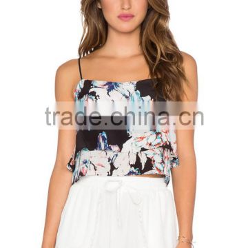 Cheap women floral tops spaghetti strap tank top manufacturer