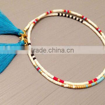 Wholesale Fashion Long Elastic line seed beads Silk Tassel Bracelet