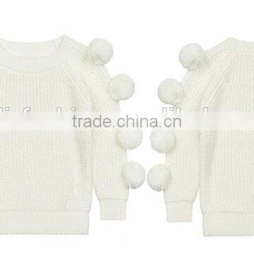 Cute Design Crew Neck 7GG Cotton Children Pompom Sweater