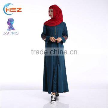 Zakiyyah 609 Wholesale Islamic Abaya New Model With Floral Sleeve Zipper Front Abaya in Solid Color in Dubai