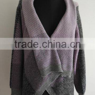 Fashion ladies jacquard knitted poncho sweater