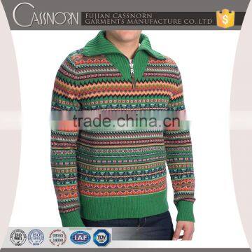 New Wool Polo Neck Long Sleeve Colorful Jacquard Mens Sweater 1/4 Zip Pullover photo-3