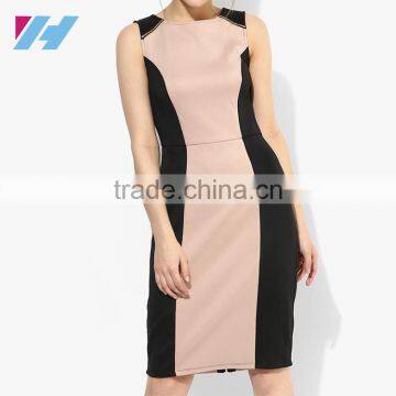 New Ladies Picture Fashion Contrast Color Short Pencil Dresses 2017 Design