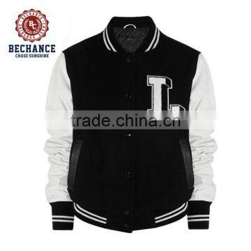 LZ336 50% Wool, 50% Viscose Varsity Jacket With Leather Sleeves