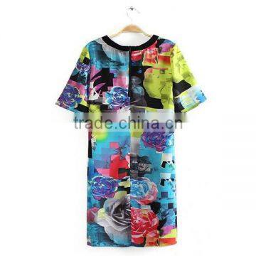 Women Floral Multi-colored Nylon T-shirt Dresses photo-4